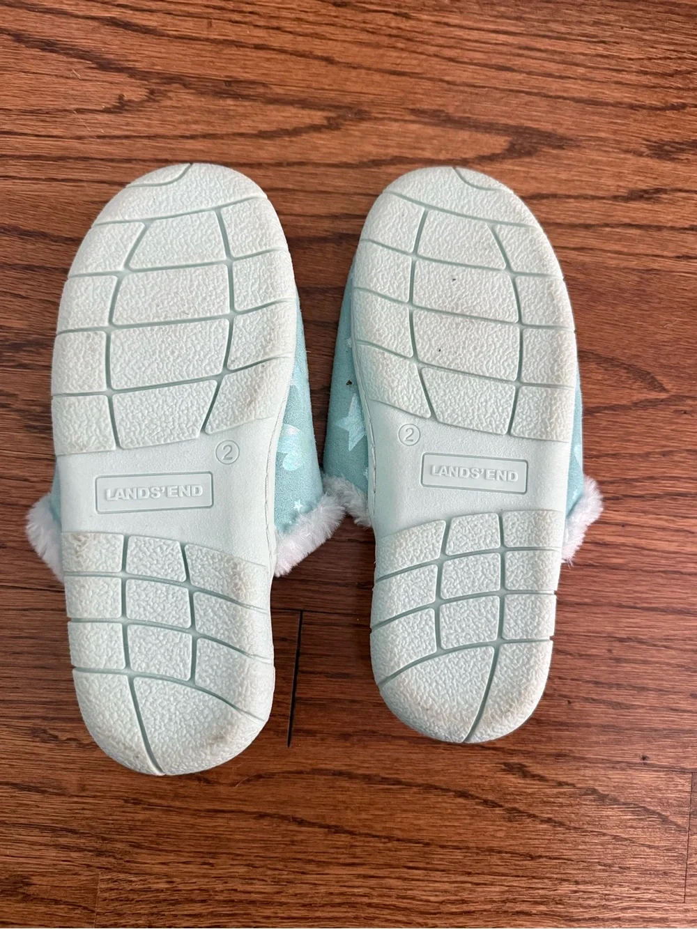 Lands' End Kids Slide Slippers with Faux Fur, Star & Heart Print Size 2